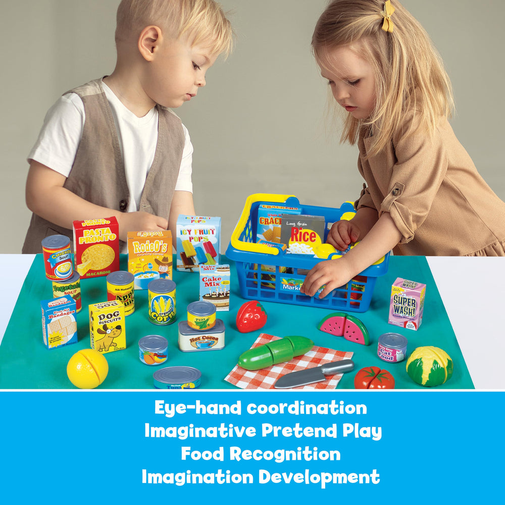 Small World Toys fruits and vegetables playset for color and shape recognition.
