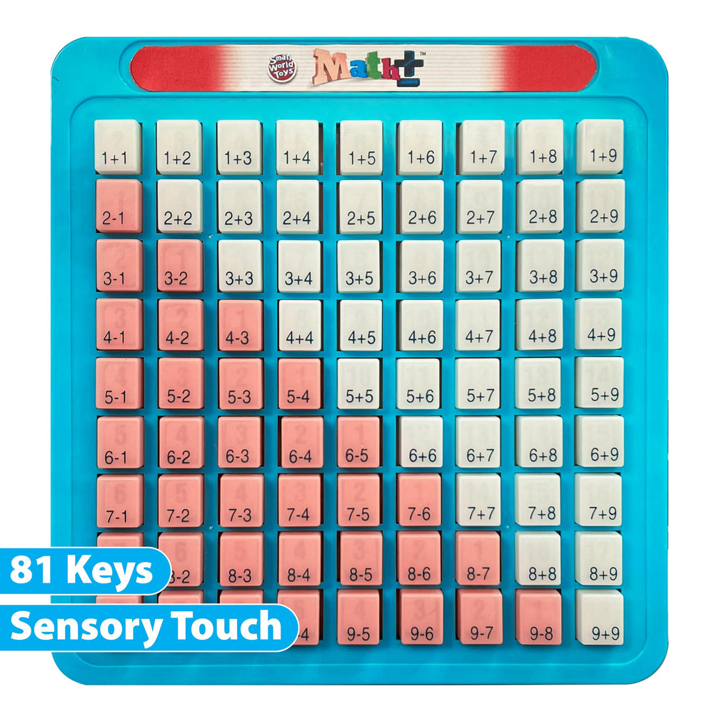 Small World Toys keyboard being pressed by a child demonstrates interactive, screen-free learning.