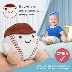 Smart and Sporty baseball plush serves as adorable companion during naps