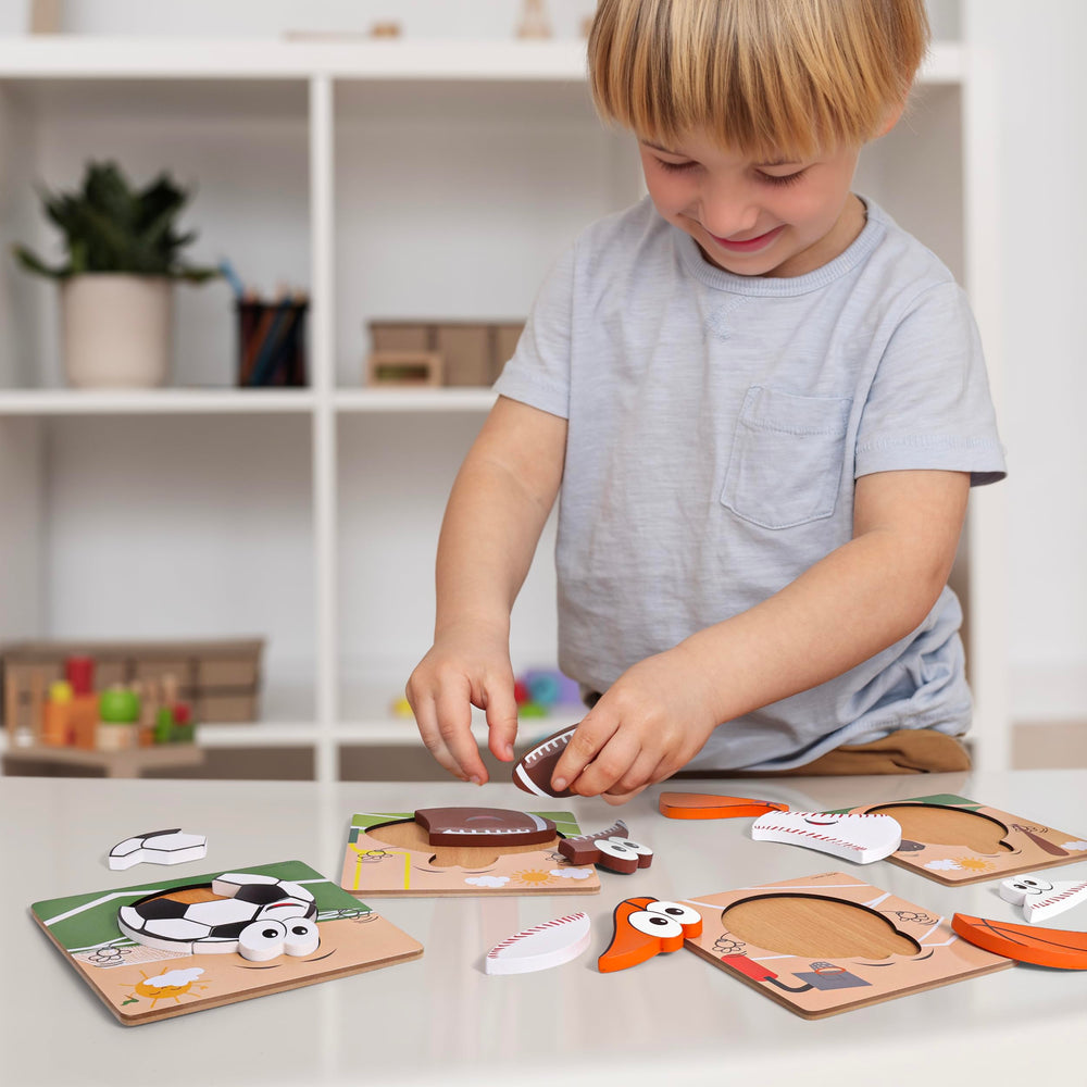 Smart and Sporty toddler play puzzle display safe wooden toy for learning