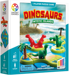 SmartGames Dinosaurs Mystic Islands island pieces layout encourages careful setup and spatial reasoning.