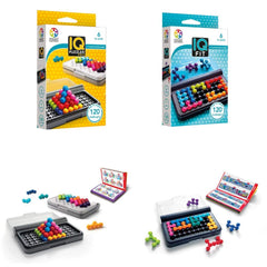 SmartGames IQ Bundles 3D Series packaging with portable puzzle components for on the go.