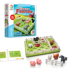 SmartGames Smart Farmer board and fences support logical planning for kids.