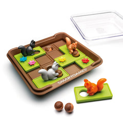 SmartGames Squirrels Go Nuts acorns drop into holes through skillful moves.