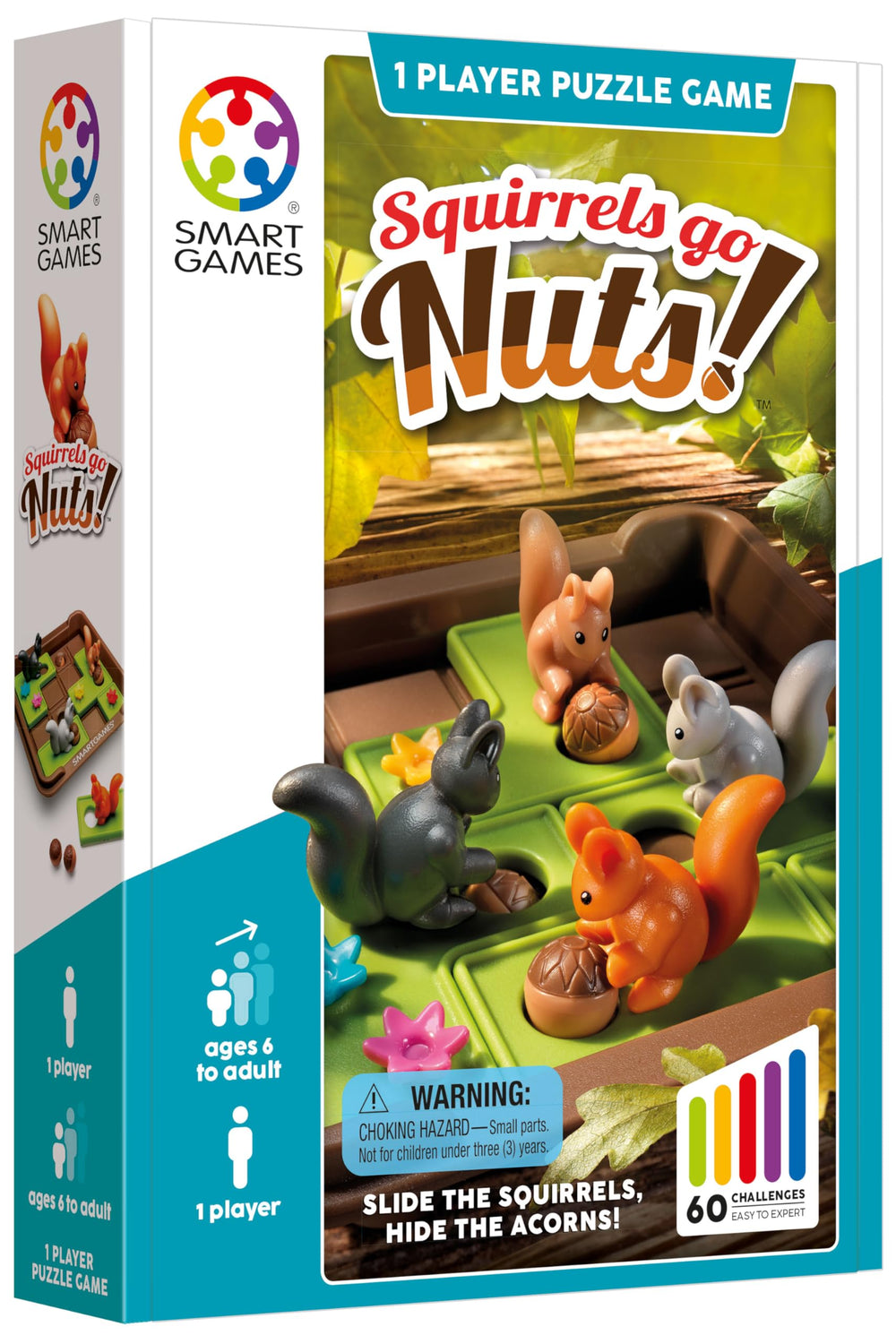 SmartGames Squirrels Go Nuts squirrel figures pair with acorns for logic.