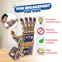 Smartivity DIY robotic hand kit in action, showing moving fingers and engaged learners.