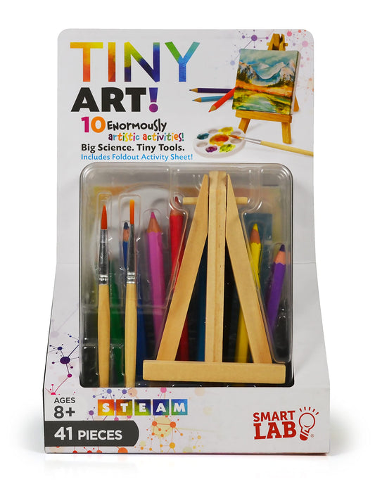 SmartLab Tiny Art display easel showcasing miniature artworks for easy framing