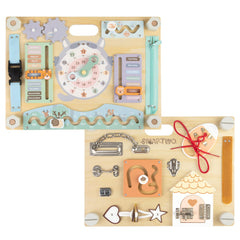 Smartwo double-sided wooden busy board front view supports tactile learning during play.