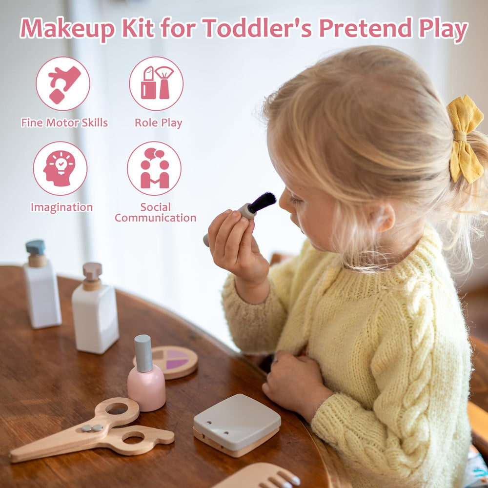 Smartwo wooden foundation box toy for realistic pretend makeup sessions.