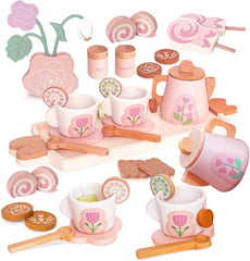 Smartwo wooden tea set tray for pretend tea parties and tiny-hand play