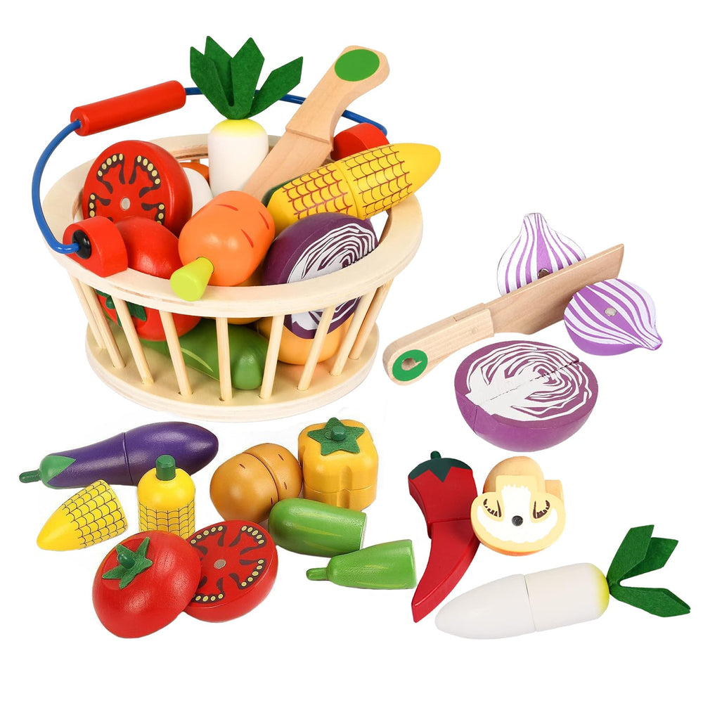 Smartwo wooden vegetable toys set ready for pretend kitchen play and imagination