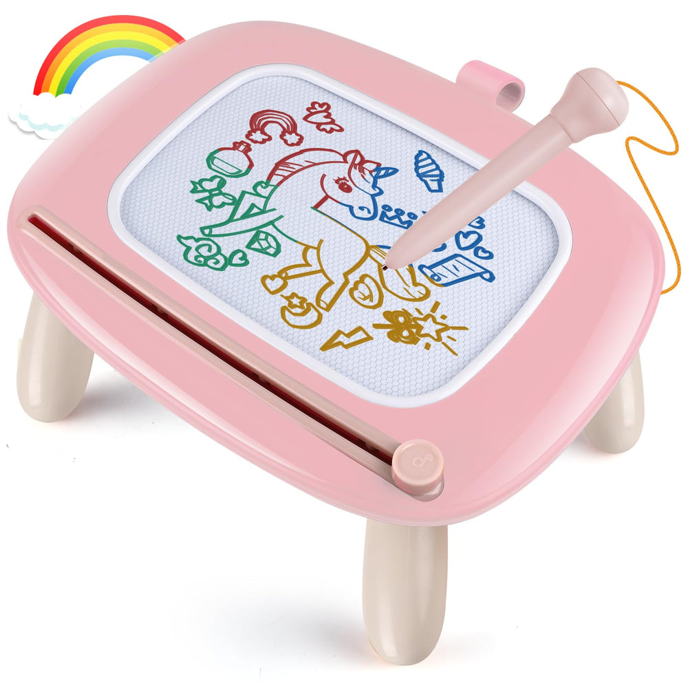 Smasiagon toddler magnetic drawing board, 8.9-inch pink surface for mess-free creativity.