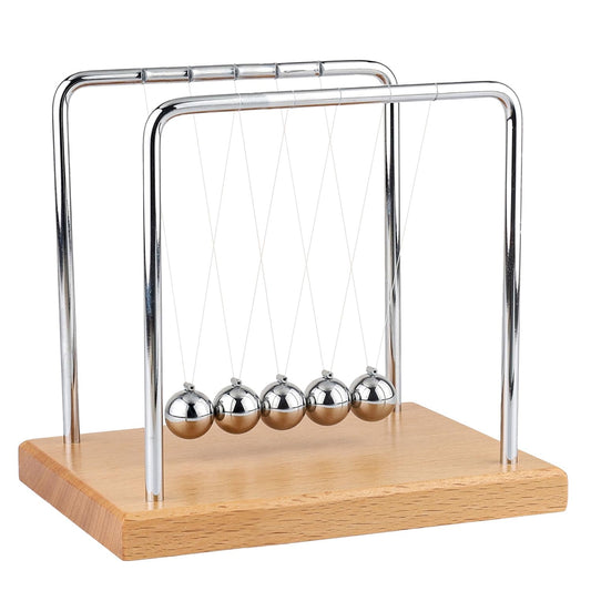 Smilesorg Newton's Cradle with five beads in motion illustrating momentum transfer and gravity