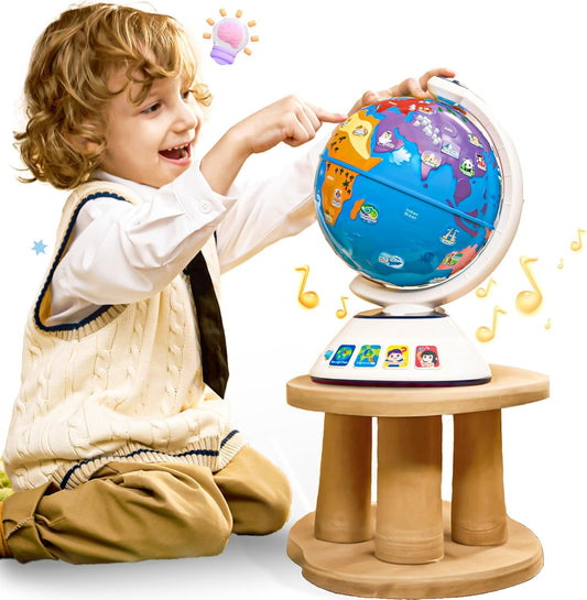 SMILESSKIDDO Globe with dynamic lighting inviting toddlers to explore the world.