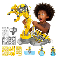 SMILESSKIDDO hydraulic robot arm in assembly for hands-on STEM exploration