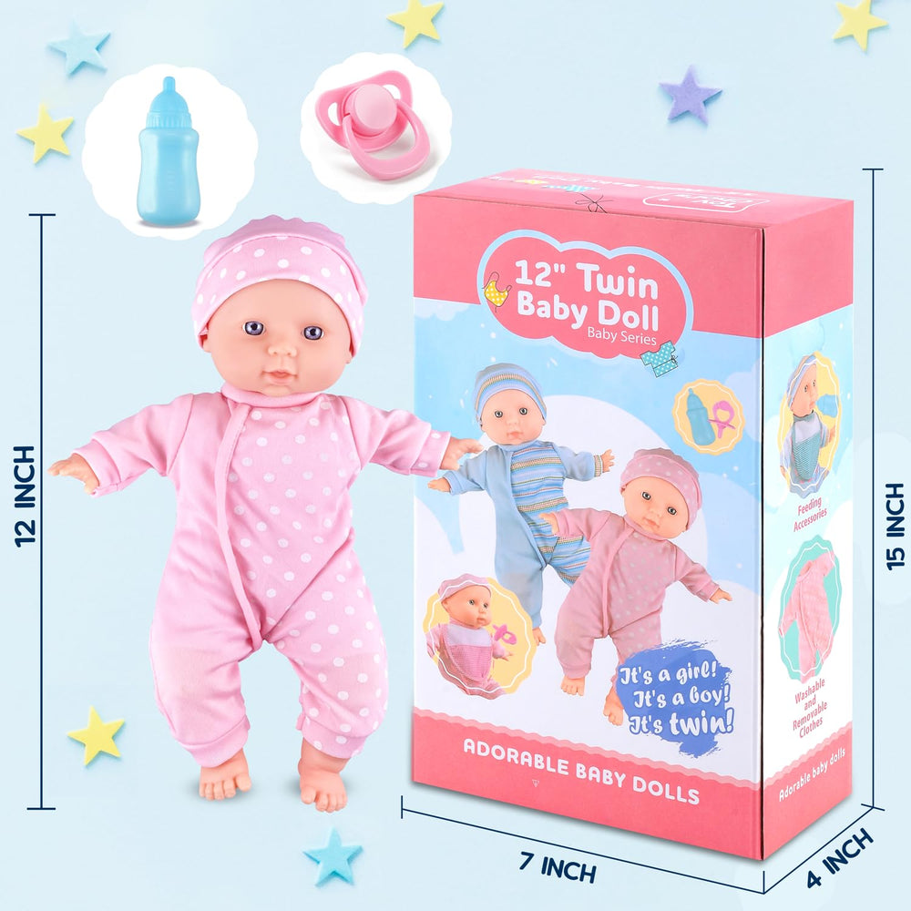 SMILESSKIDDO twin dolls with pacifier for realistic baby care scenarios.