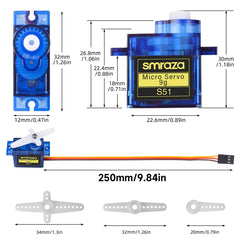 Smraza SG90 compact servo in a durable metal gear design for mini systems.