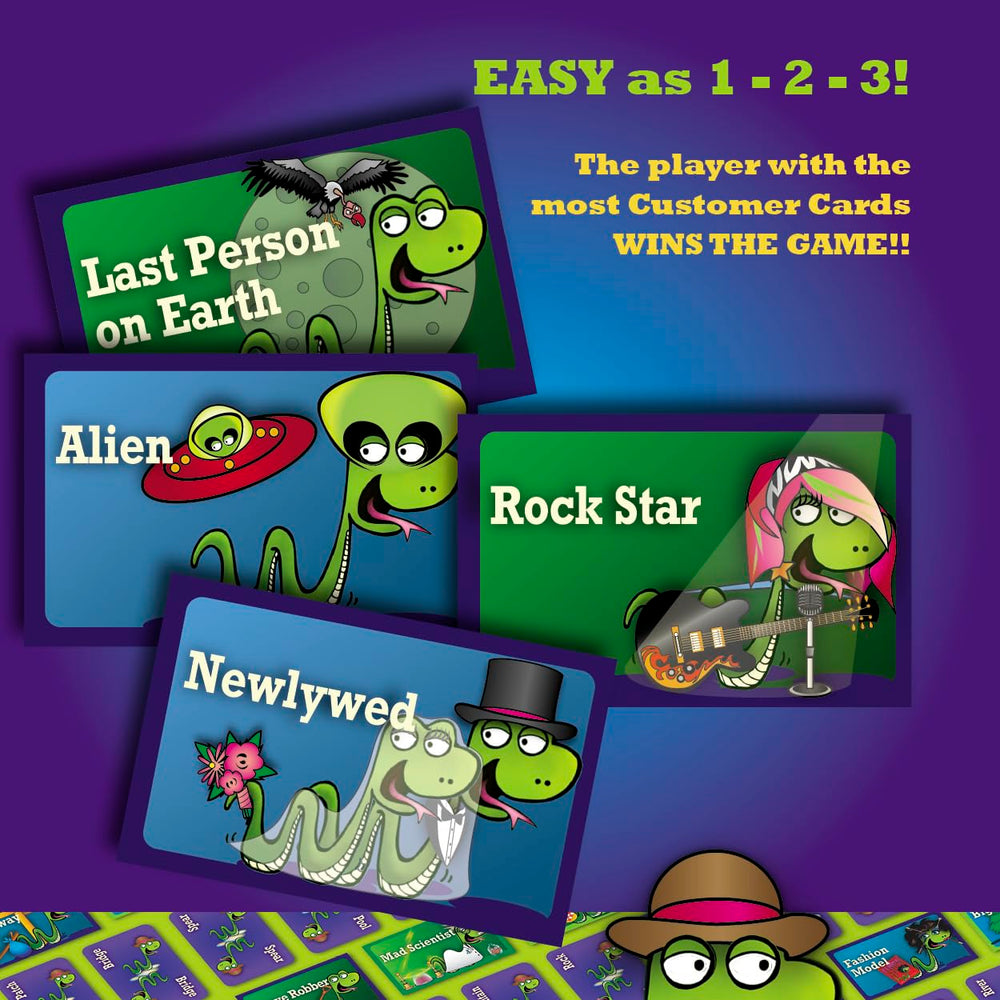 SNAKE OIL contents layout shows 340 word cards and 30 customer cards.