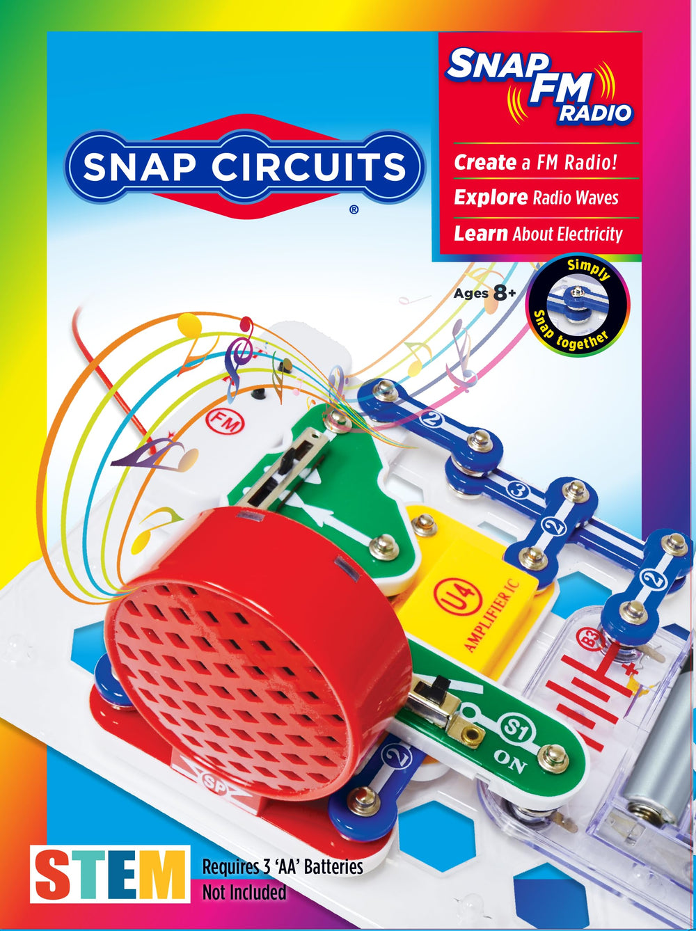 Snap Circuits FM Radio Kit front view shows modular snap-together design for easy learning