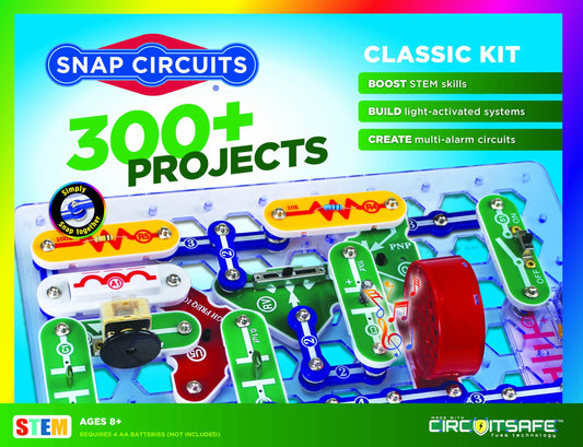 Snap Circuits front packaging showing kit and 305 projects benefit learning