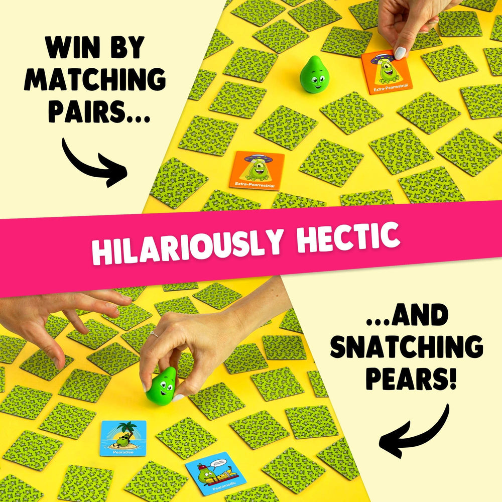 Family around the table laughing during Snatching Pears play.
