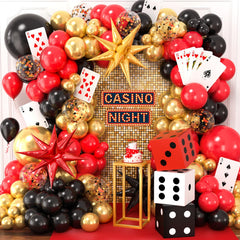 SNLN 132Pcs casino balloon garland for Vegas night decor.