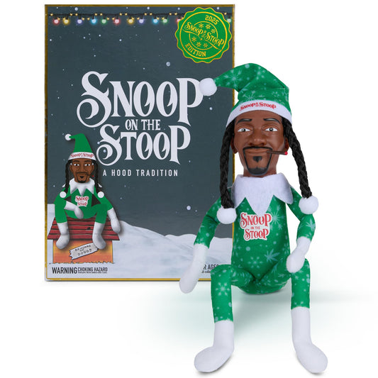 Snoop Dogg Snoop on the Stoop elf bling on shelf adds playful holiday style.
