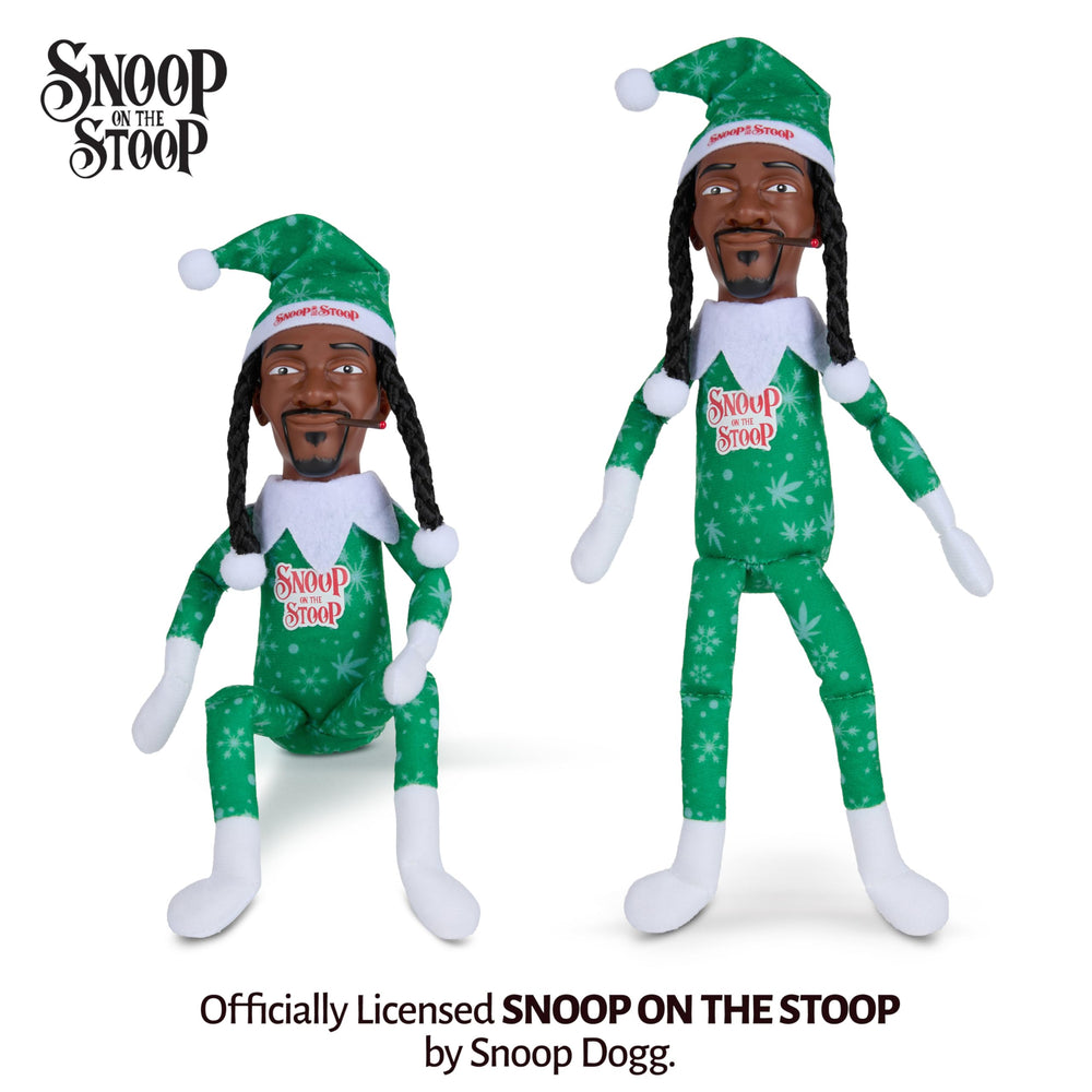 Snoop Dogg Snoop on the Stoop elf wearing a Santa hat adds playful flair