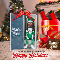 Snoop Dogg Snoop on the Stoop elf plays festive beats by the tree
