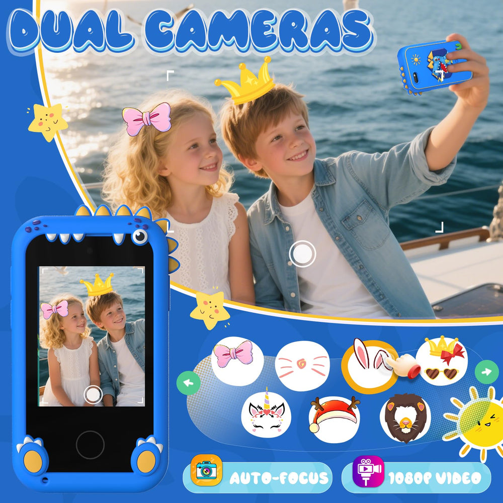 SnowCinda smart phone dual cameras enabling photos and videos by kids