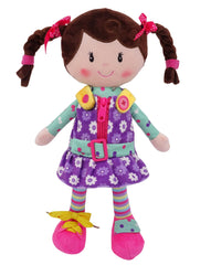 Sugar Snap doll zipper practice helps toddlers build fine motor skills by Snuggle Stuffs