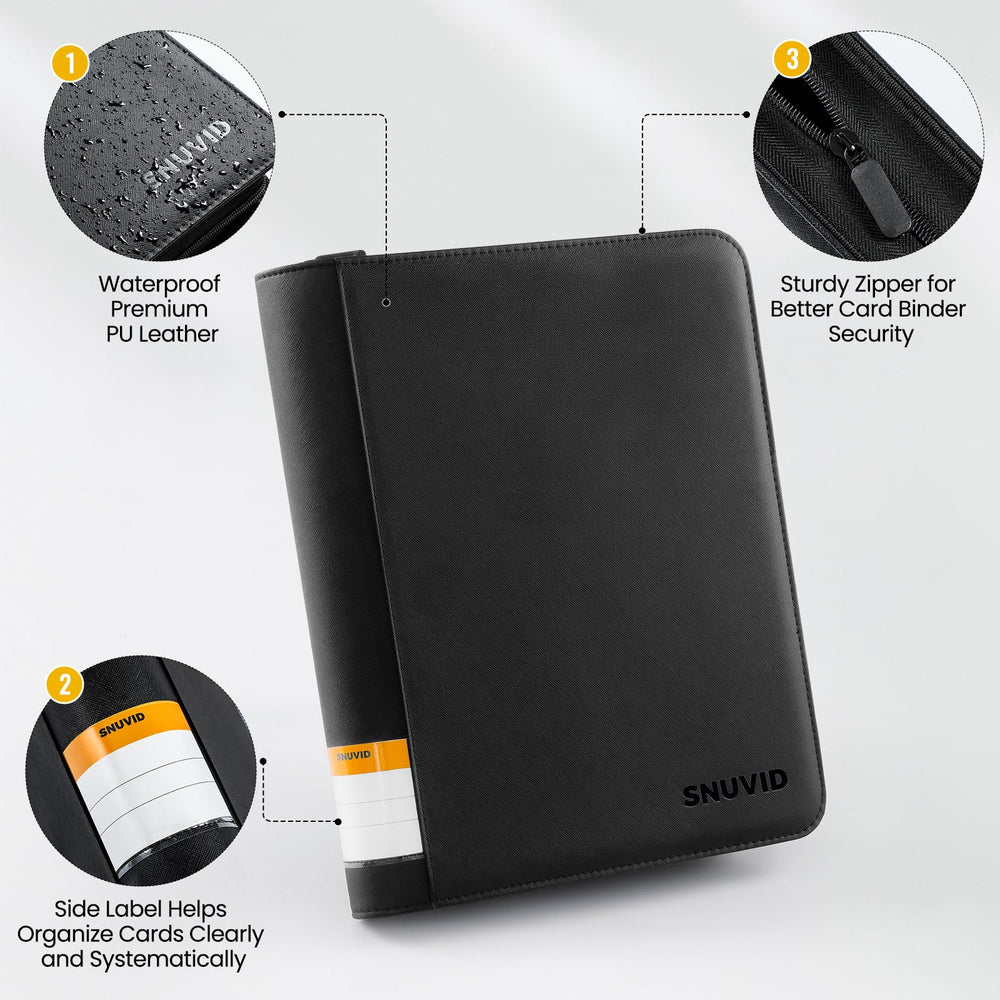 Snuvid black PU cover and zipper protect cards from dust.