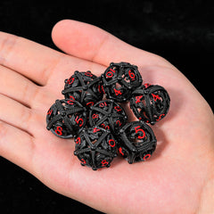Soar Forge round dice with black-red design and high readability.