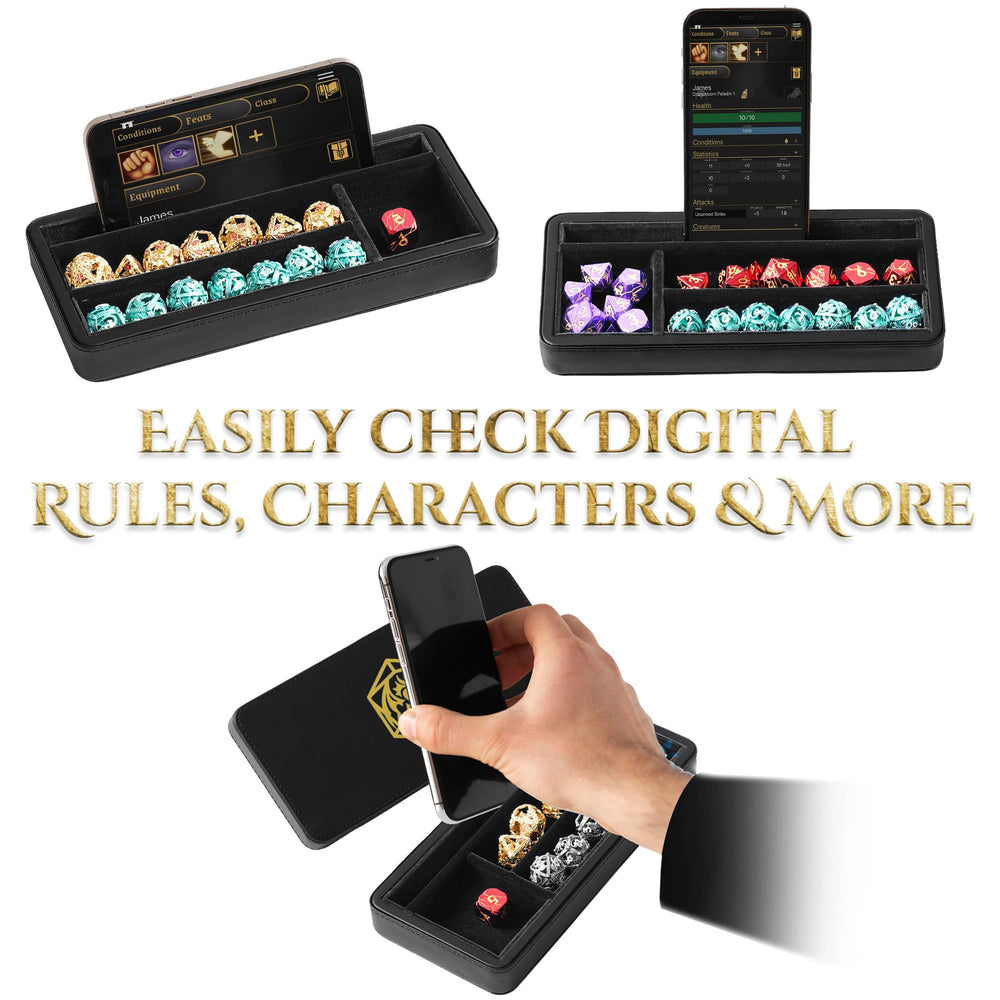 Two-row storage in the Sanctum holds multiple dice sets neatly.