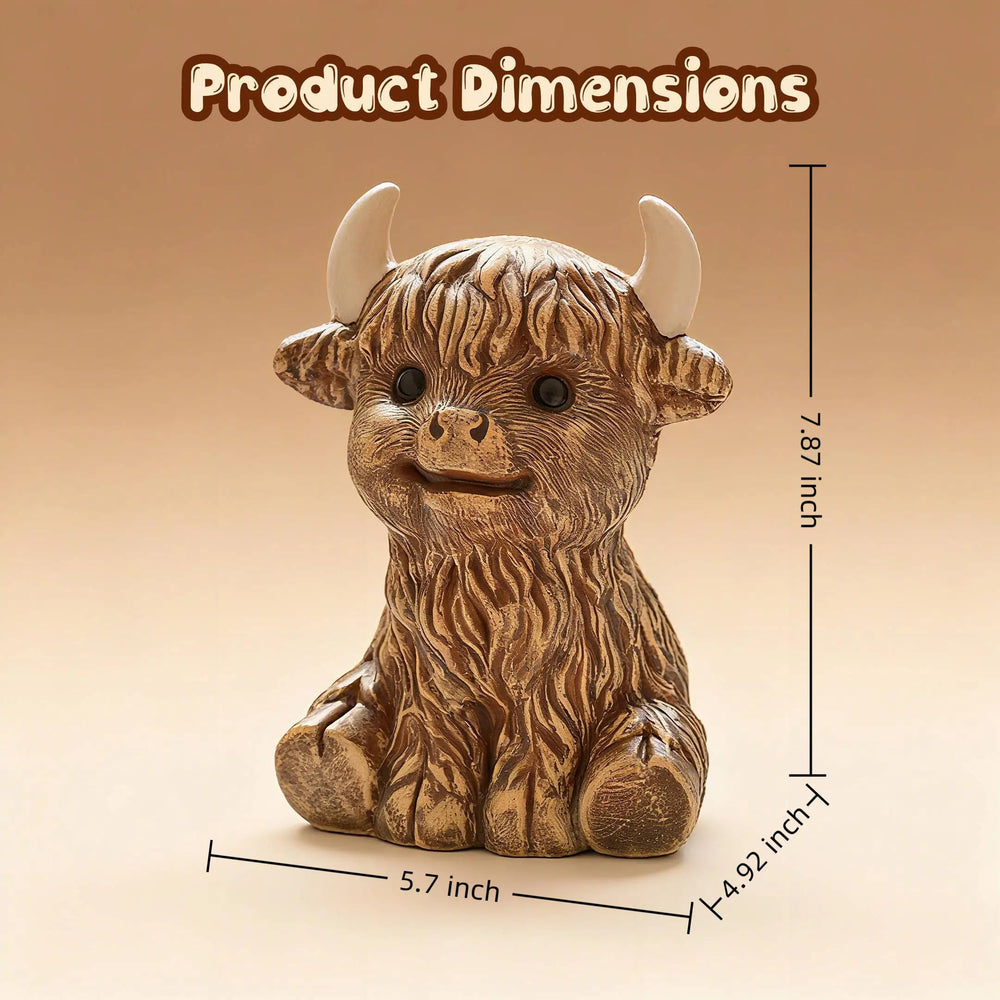 SOBEIT Highland Cow piggy bank desk display, cute decor that saves.