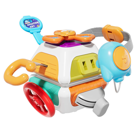 SOCBTNSO 10-in-1 Busy Board car steering wheel and keys enhances fine motor play