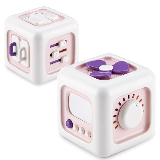 SOCBTNSO Busy Cube 6-in-1 activities for early learning and fine motor practice.