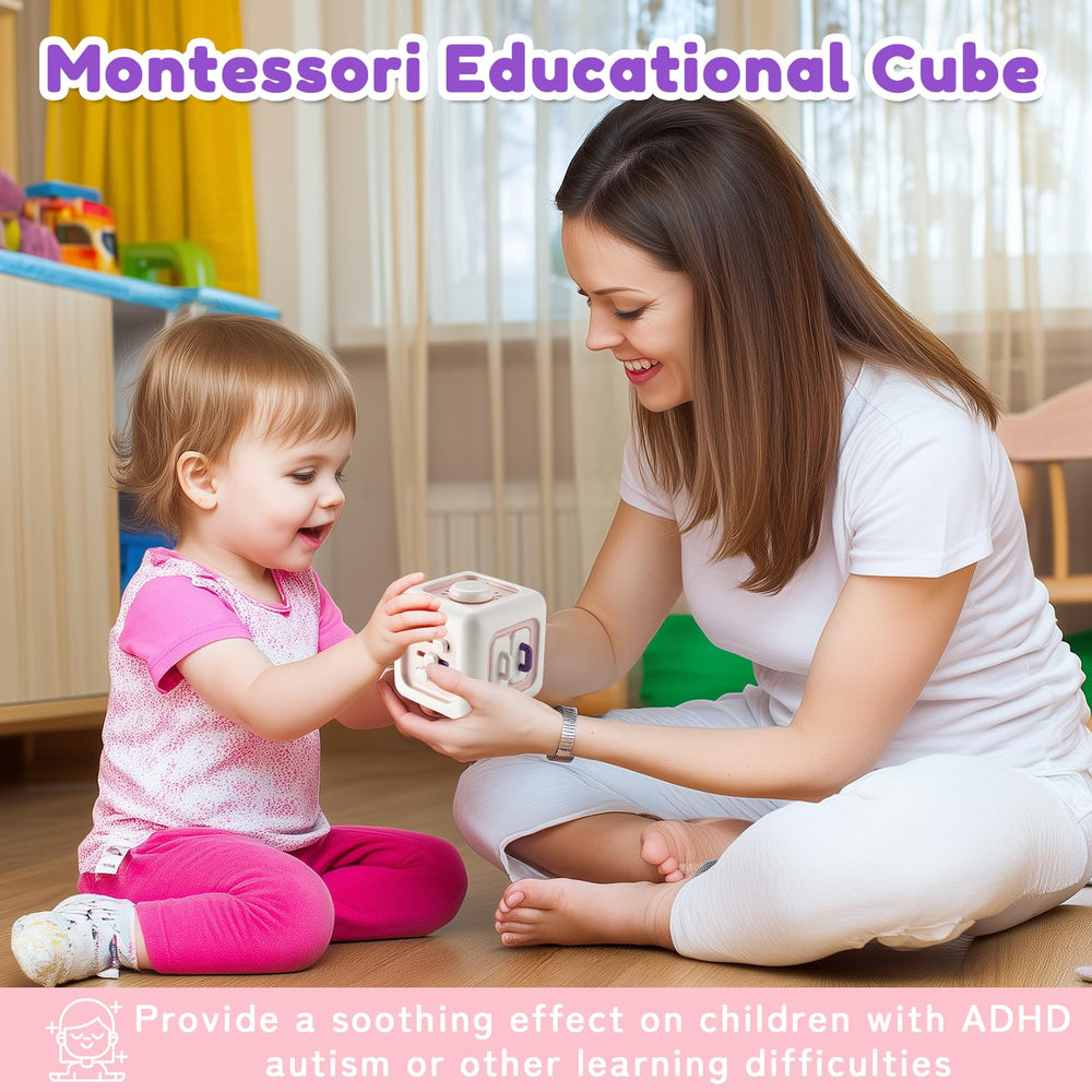 SOCBTNSO Busy Cube supports hand-eye coordination through engaging manipulation.