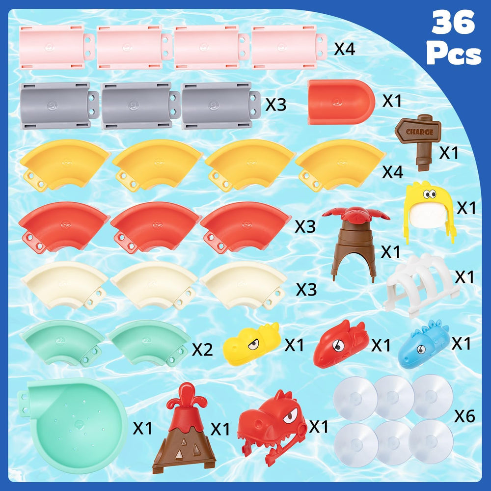 SOCBTNSO Dinosaur Slide Toys 36-piece kit supports creative track building.