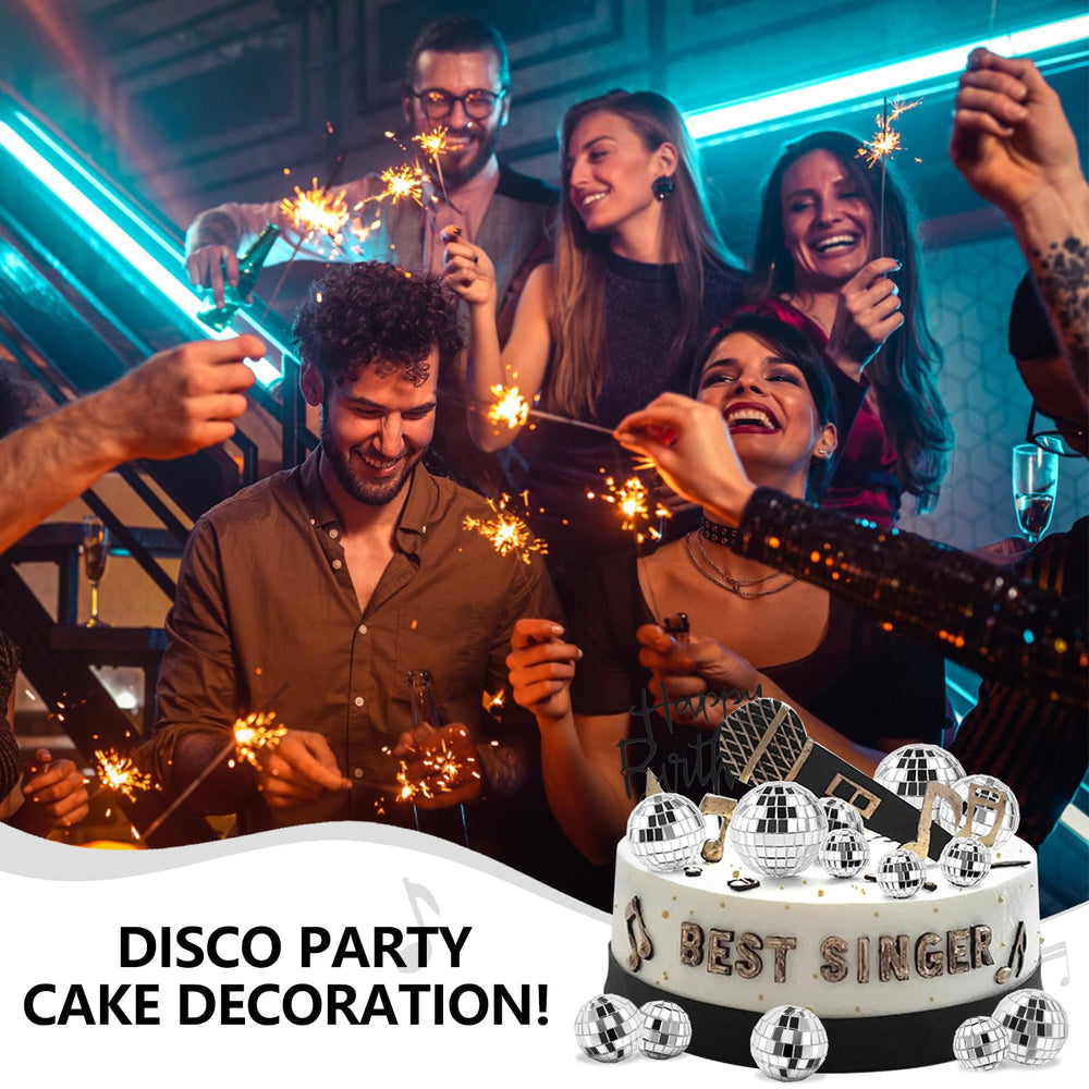 Soelomu disco ball cupcake-cake decoration showcases versatile retro party styling.