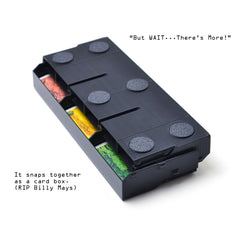 Solid Factory card organizer stacks to save space on crowded tables.