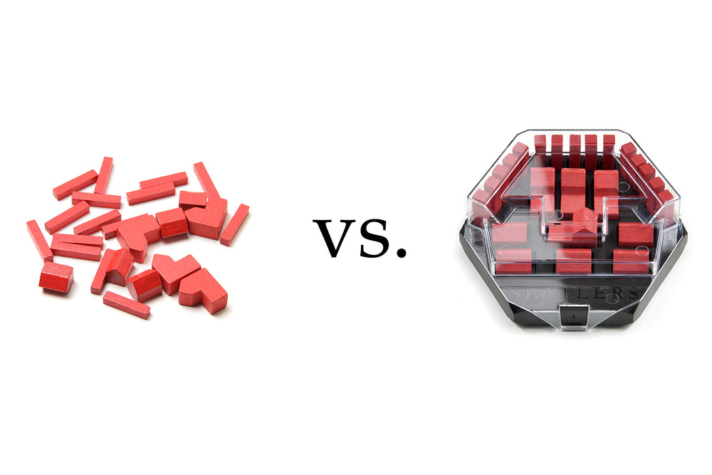 Solid Factory Settlers piece holder in expansion trays enables quick setup.
