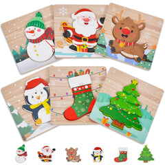 Sondatery Christmas snowman wooden puzzle showing colorful pieces for fine motor practice