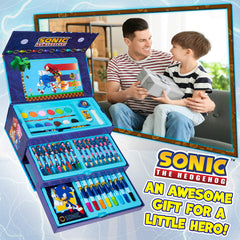 Sonic The Hedgehog color pencil case closeup, ready for on-the-go drawing.