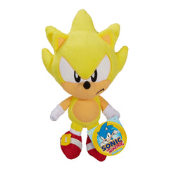 Sonic The Hedgehog Super Sonic 7-Inch plush face close-up; premium fabric for cuddling