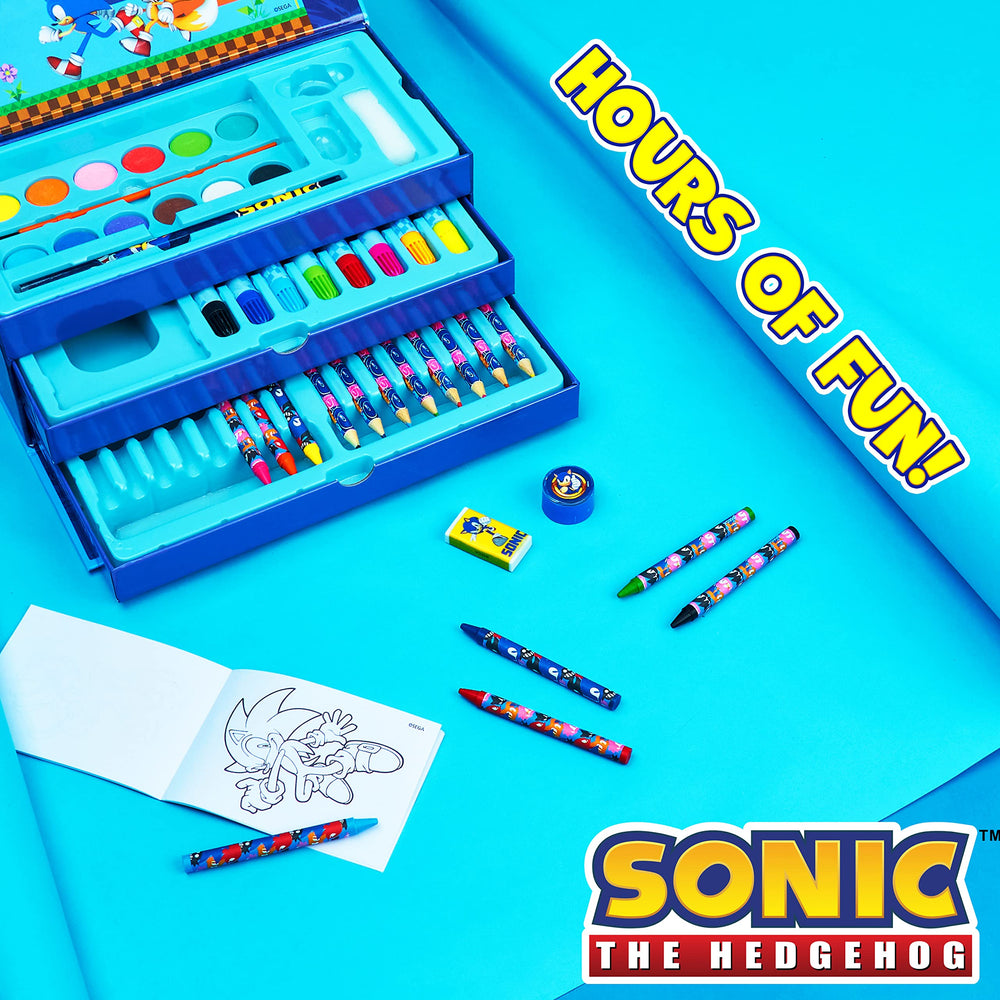 Sonic The Hedgehog watercolor tablets display, vibrant pigments for young artists.