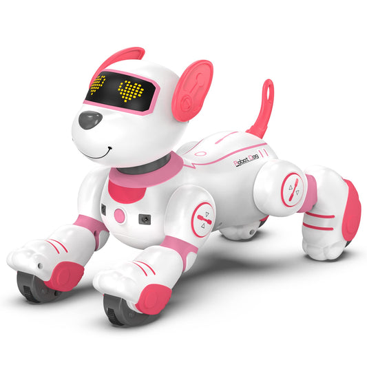 SONOMO pink robot dog toy front view ready for interactive play