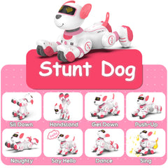 SONOMO pink robot dog toy side view highlighting chin touch response