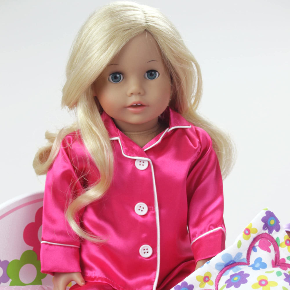 Sophia's 18-inch doll pink pajama pants with elastic waistband for easy dressing