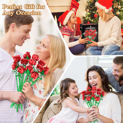 Sopu bedroom decor with red rose bouquet building set on nightstand